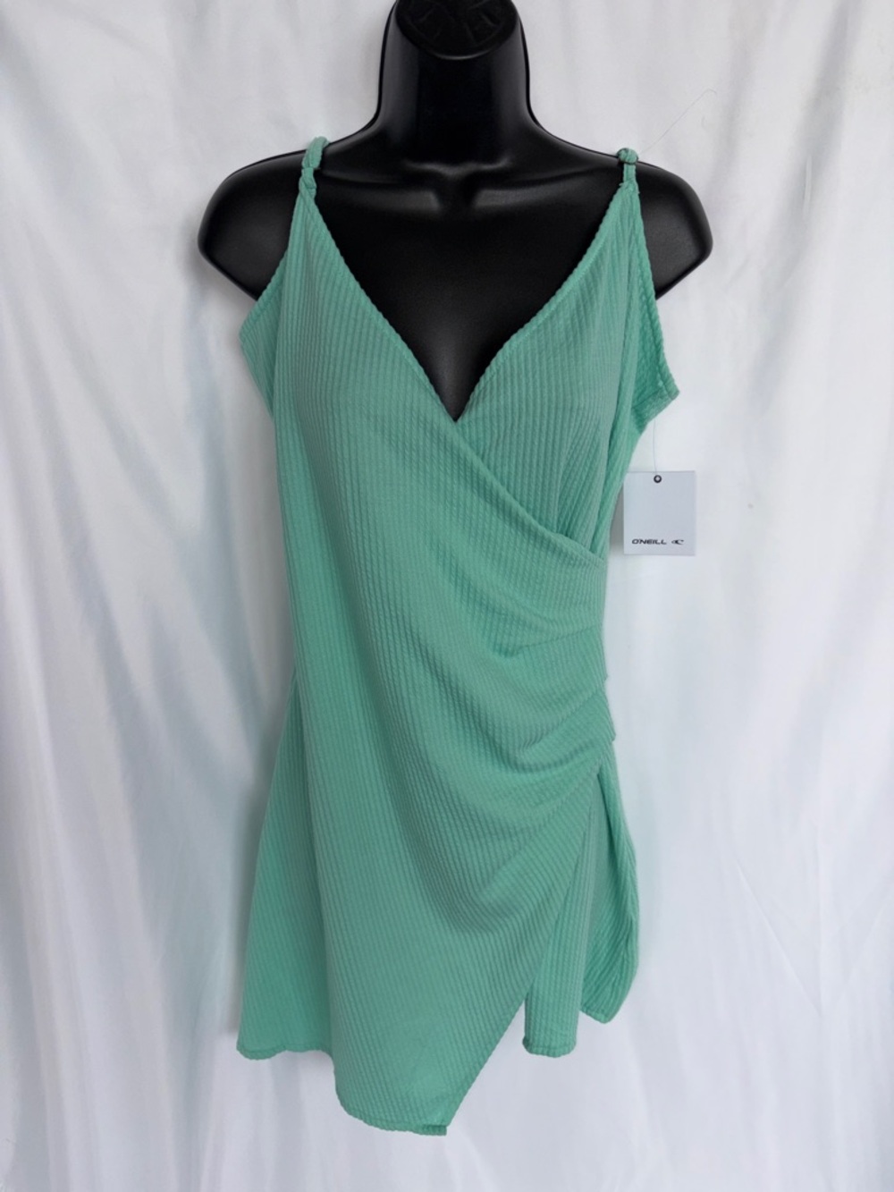 O'Neill Kiki Solid Wrap-Front Spaghetti Strap Dress In Mint Green/Aqua - Picture 2 of 8